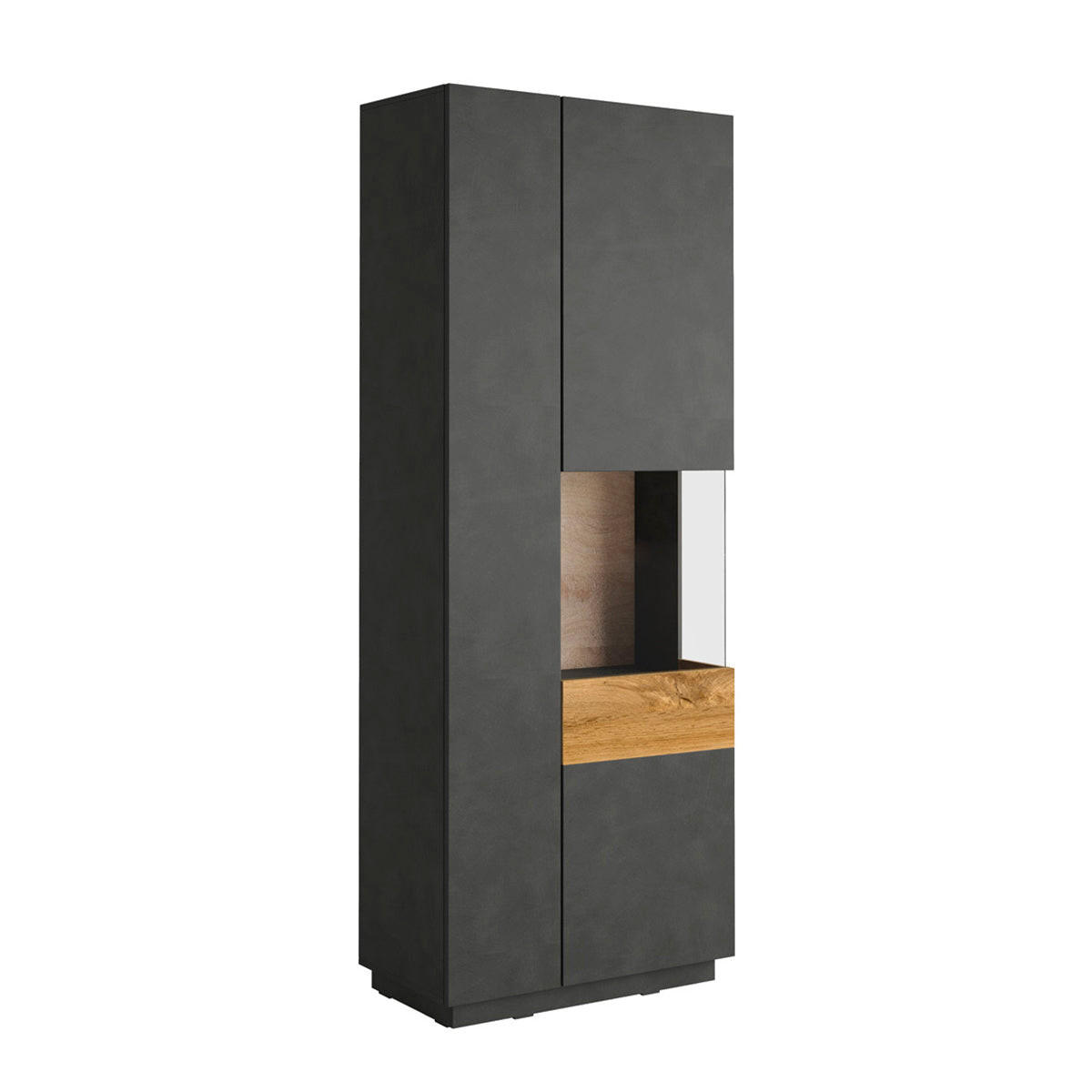 VITRINE Andrea Anthrazitgrau und Holz - Grau, Holzwerkstoff (80/207/40cm) - Petits-meubles