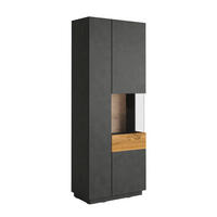 VITRINE Andrea Anthrazitgrau und Holz - Grau, Holzwerkstoff (80/207/40cm) - Petits-meubles
