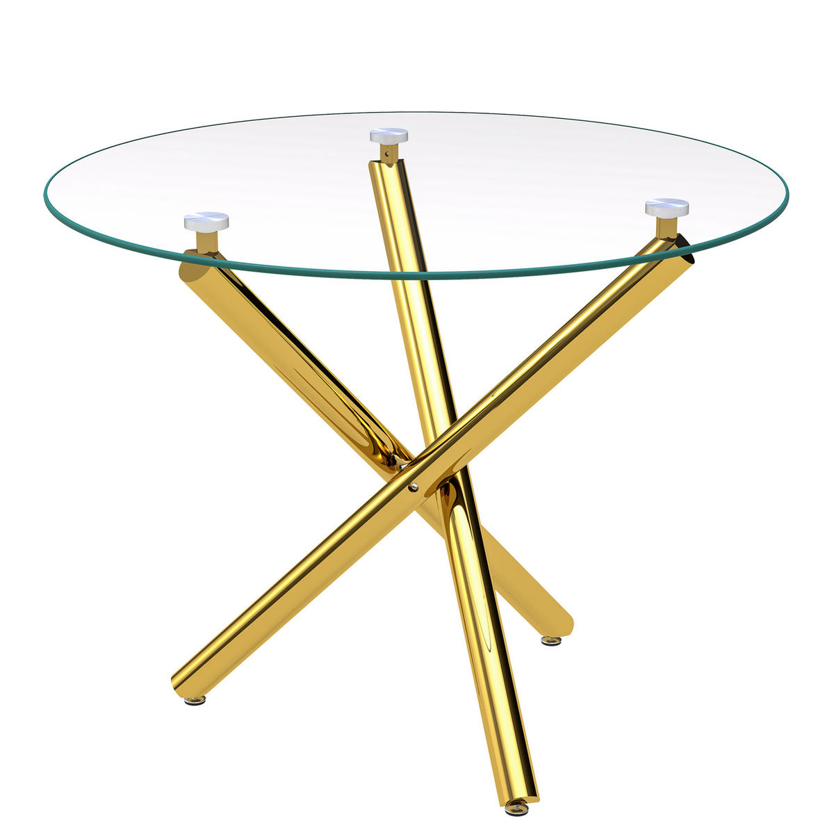 ESSTISCH 80/76/80 cm Gold aus Glas und Metall mit Kreuzfuß - Goldfarben, Metall (80/80/76cm) - OKMYHOME