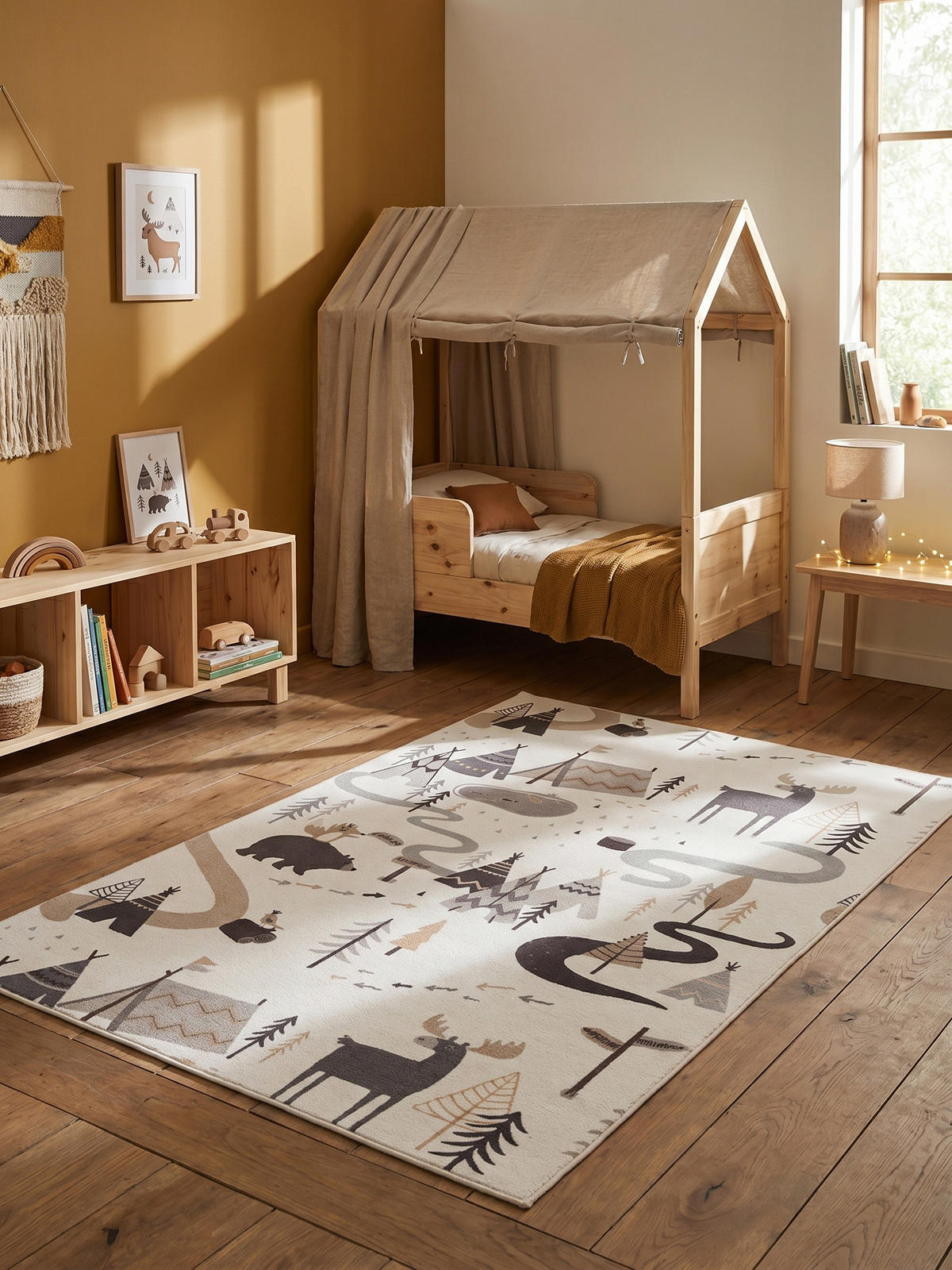 SPIELTEPPICH Waschbar TINO in Creme, mit Waldtier-Motiv, 140 x 200 cm - Beige, Textil (200/140cm) - KADIMA DESIGN