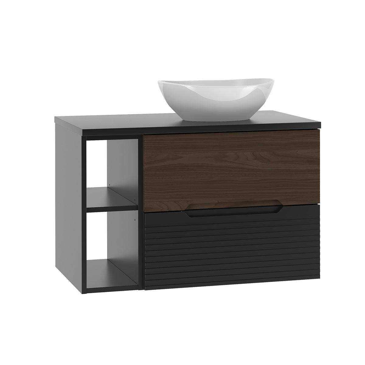 WASCHTISCH 80.6cm Sylla Schwarz und Holz - Schwarz, Holzwerkstoff (80.6/52.2/45.8cm) - Petits-meubles