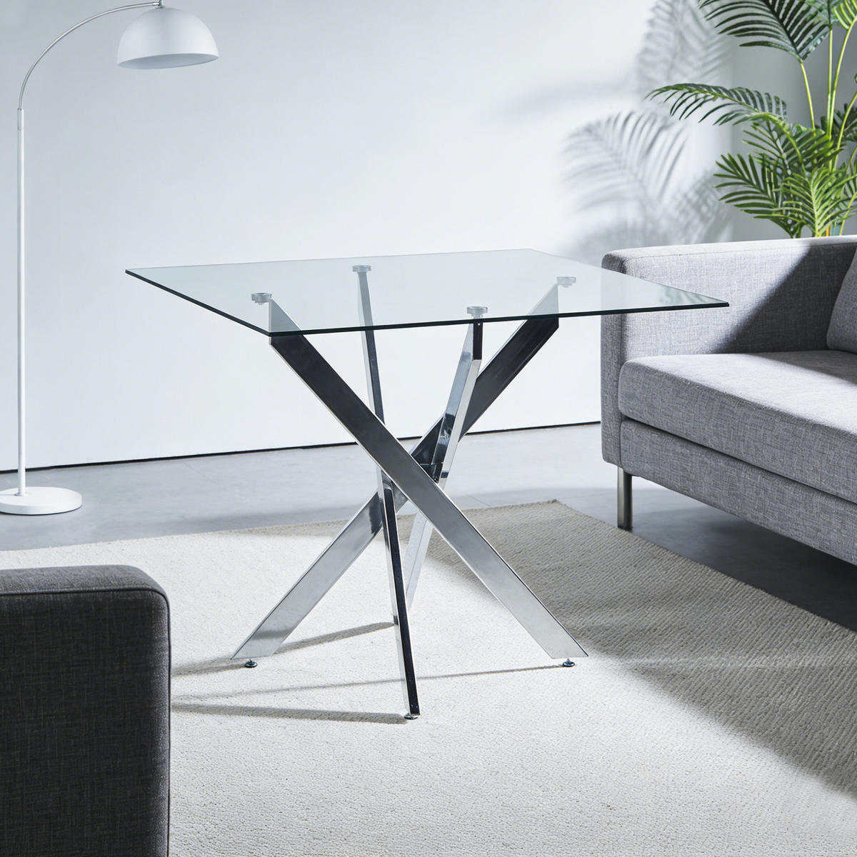GLASESSTISCH 80/80/75 cm mit Metallgestell in Silber - Silberfarben, Metall (80/80/75cm) - BEAOK