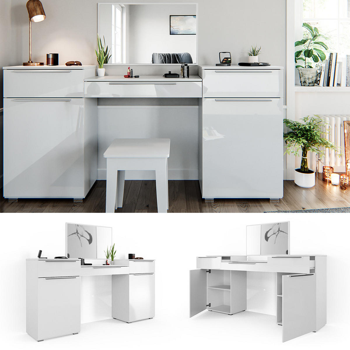 SCHMINKTISCH Lilli Weiß 190 cm - Weiß, Holzwerkstoff (190/90/39cm) - Vicco