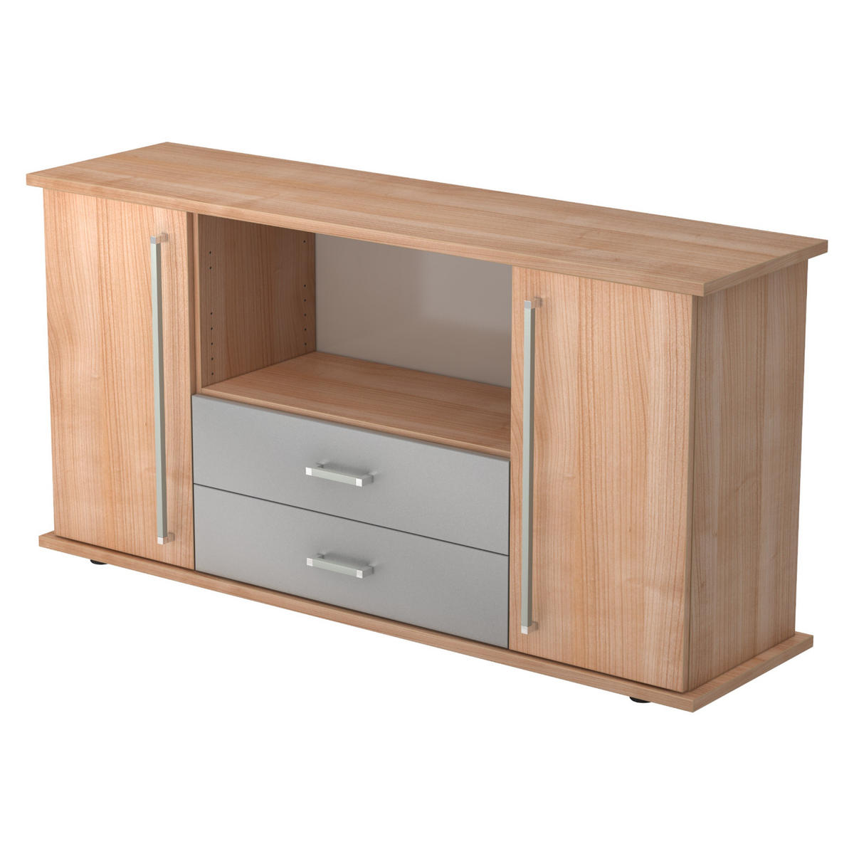 SIDEBOARD mit 2 Schübe & 2 Türen 44,8/166,1/84 cm in Nussbaumfarben Chromgriff - Nussbaumfarben, Holzwerkstoff (166.1/84/44.8cm) - bümö