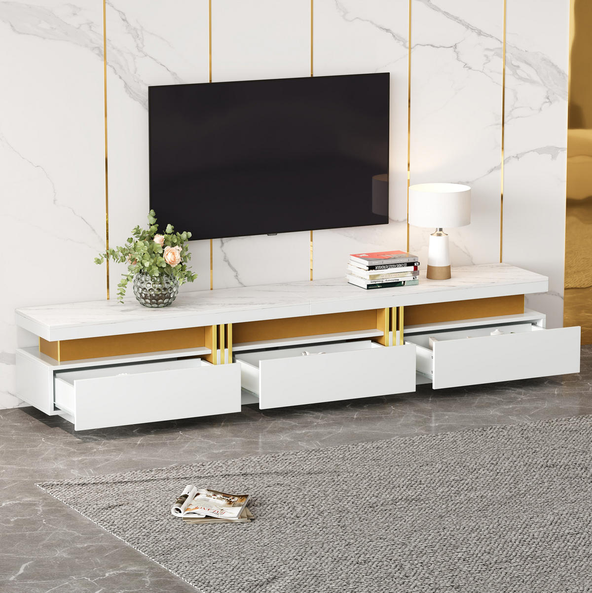 TV-LOWBOARD und Couchtisch-Set in Weiß 200/40/42 cm + 100/50/40 cm - Weiß, Holzwerkstoff (50/100/40cm) - Redom