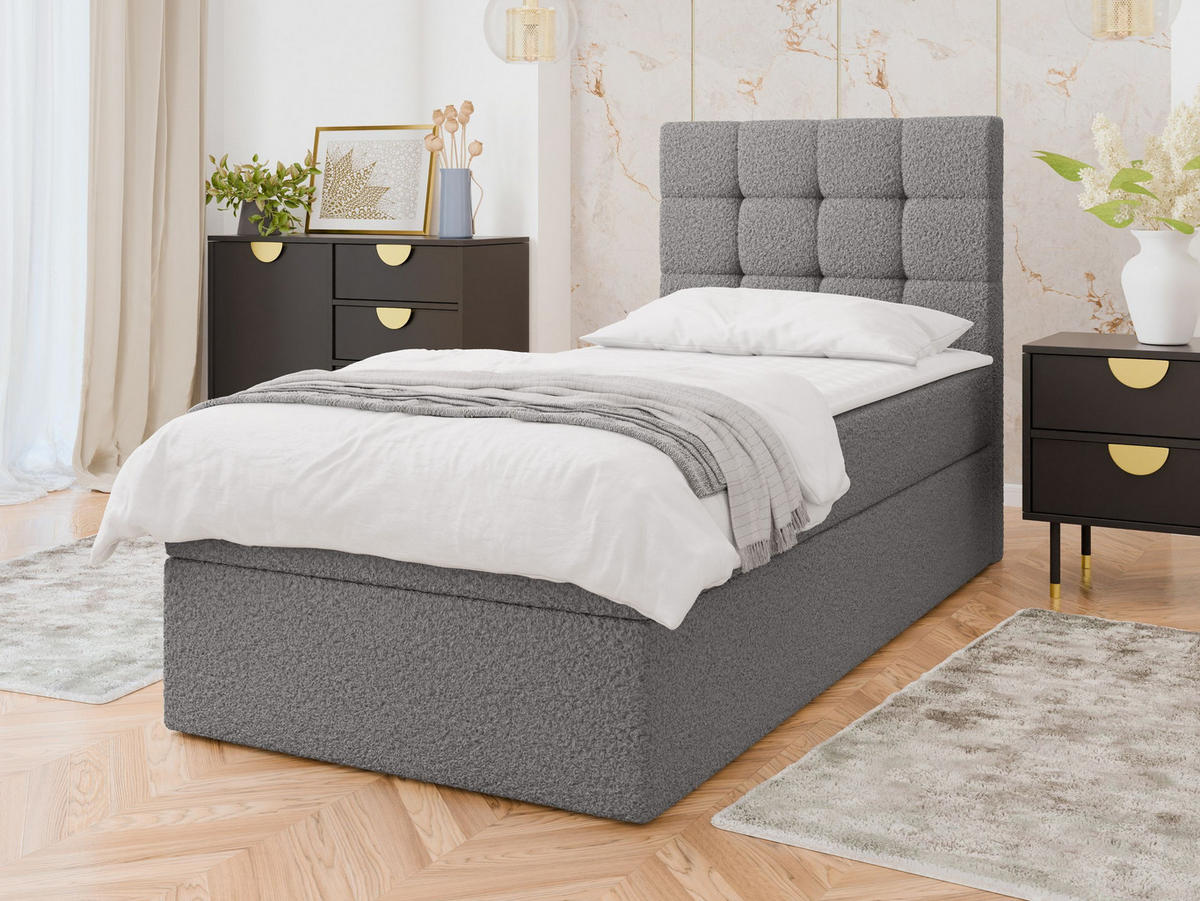 BOXBETT Luanda Boucle Single - H3 - Schwarz/Grau, Holz/Kunststoff (90/200cm) - MIRJAN24