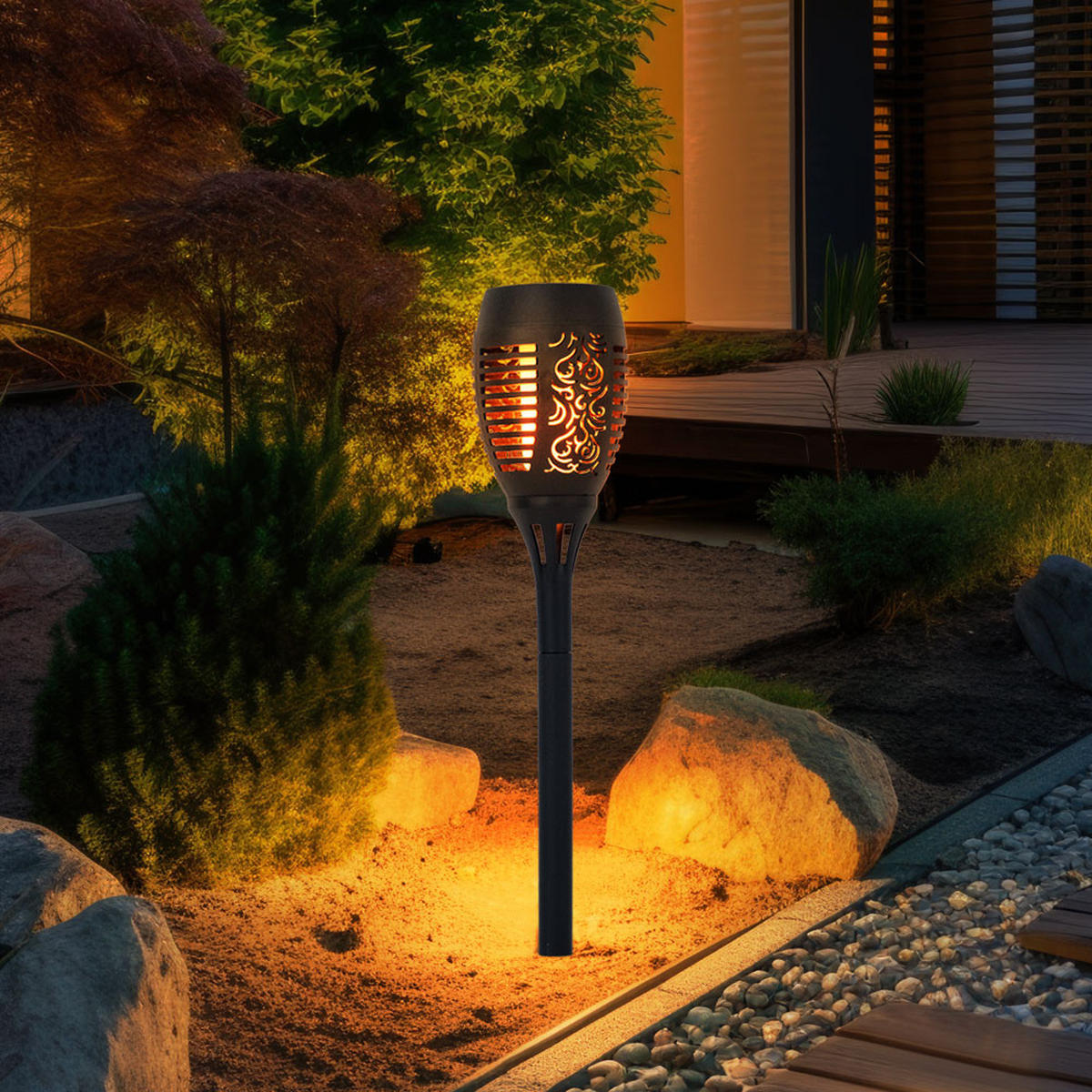 LED AUSSENLEUCHTE Solar Fackel Schwarz 2er Set - Schwarz, Kunststoff (9.5/50/9.5cm)