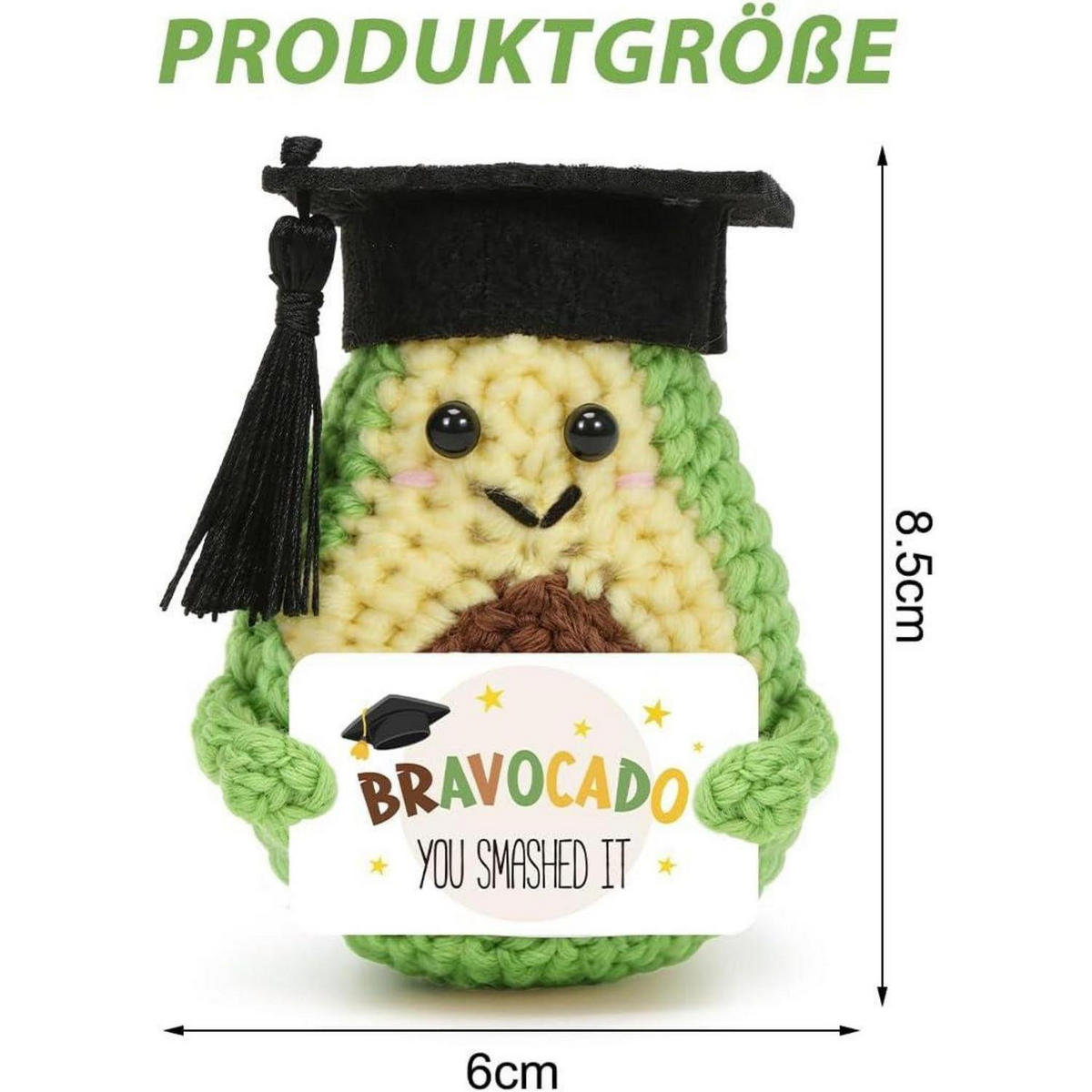 DEKOARTIKEL gehäkeltes Avocado Kuscheltier mit Karte - Grün, Textil (15/16cm)