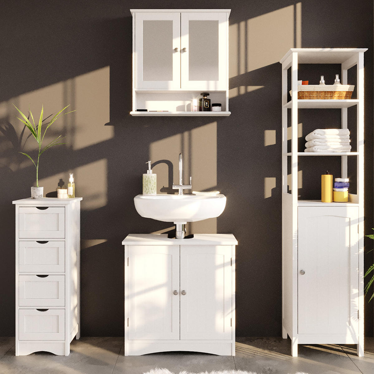 BADSCHRANK Bianco Weiß 40 x 160 cm - Weiß, Holzwerkstoff (40/160/32cm) - Vicco