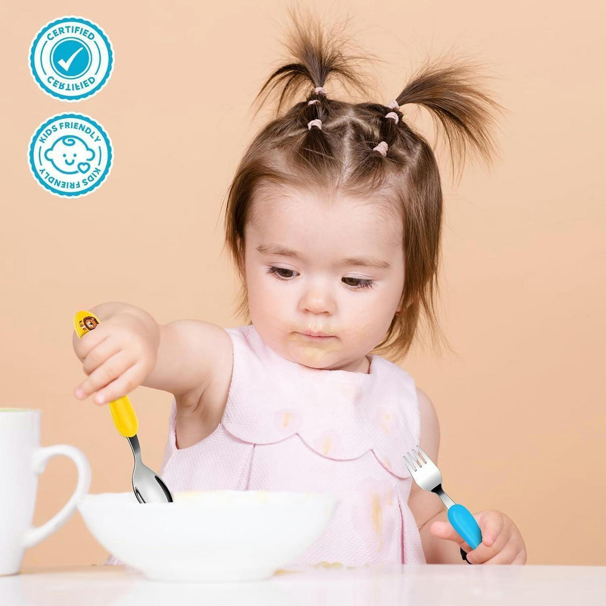 KINDERBESTECK Set 6-teilig Edelstahl mit Tiermotiv - Multicolor, Metall