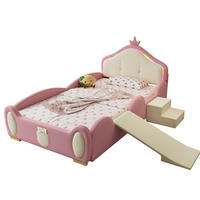 KINDERBETT 90/200 cm mit Rutsche, Treppe und LED – Polsterbett in Rosa/Beige - Rosa, Kunststoff (90/200cm) - BEAOK