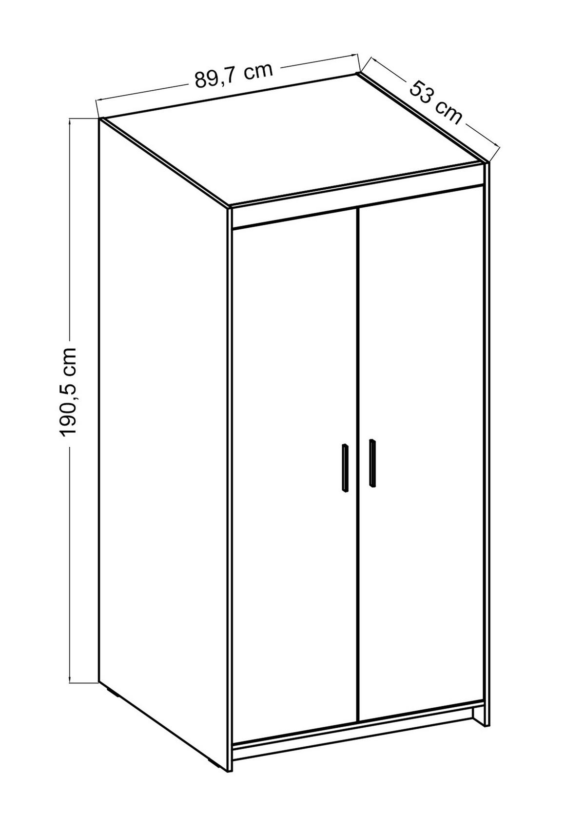 KLEIDERSCHRANK Storicos Weiß 89,7/190,5/53 cm - Modern 2-türig - Weiß, Holzwerkstoff/Kunststoff (89.8/190.6/53cm) - AX Living