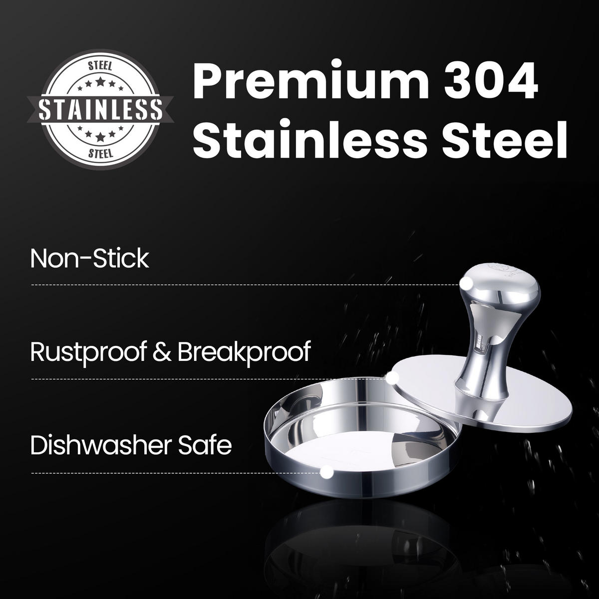 2-IN-1 Burgerpresse aus Edelstahl, Patty-Maker, robust, leicht zu reinigen - Edelstahlfarben, Metall (12.5/9.1/9.1cm) - Gourmet Easy