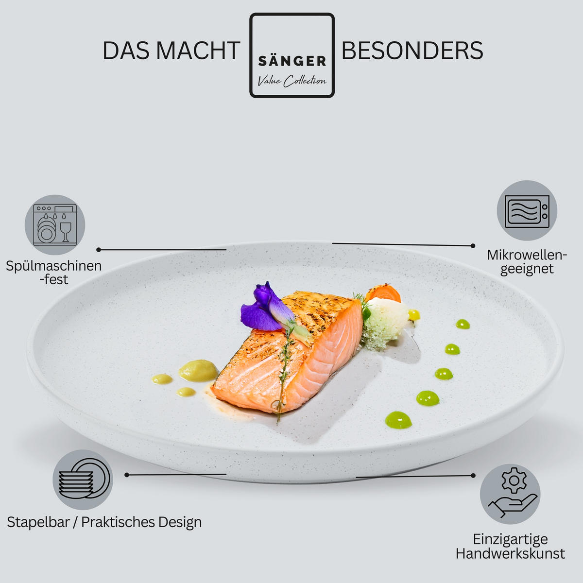 SPEISETELLER LEEDS - 4 teilig aus Steingut - Grau, Stein (26.5cm) - Sänger