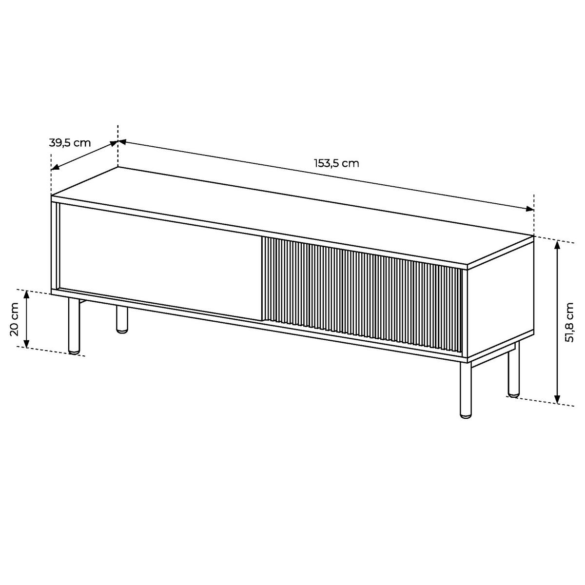 TV-ELEMENT TAU RTV1 Reliefierte Fronten aus MDF-Platte Eiche Cremona Eiche Cremona - Eichefarben/Eiche Wotan, Glas/Holz (154/52/40cm) - Komodee