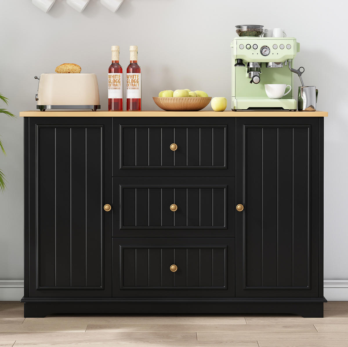 SIDEBOARD 126/40/86 cm Schwarz aus MDF mit 3 Schubladen und Türen - Schwarz, Holzwerkstoff (40/86/126cm) - OKWISH