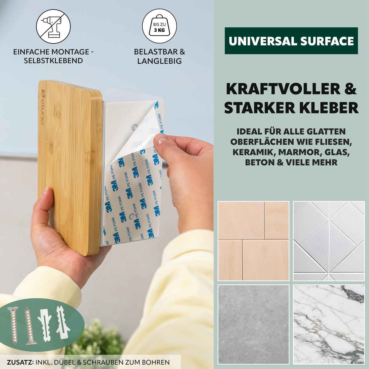 TOILETTENPAPIERHALTER VARAZ mit Ablage, Metall und Bambus - Weiß, Metall (18/9.5/13cm) - eluno
