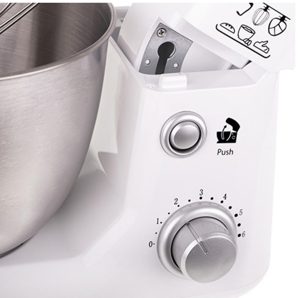 KÜCHENMASCHINE 1000W –AD42- Knet- & Rührmaschine, 4L Edelstahlschüssel, 6 Stufen, Teigzubereiter, Schlagbesen &Knetarm, Knetmaschine Teigmaschine - Silberfarben/Weiß, Kunststoff/Metall (25/35/33cm) - Adler