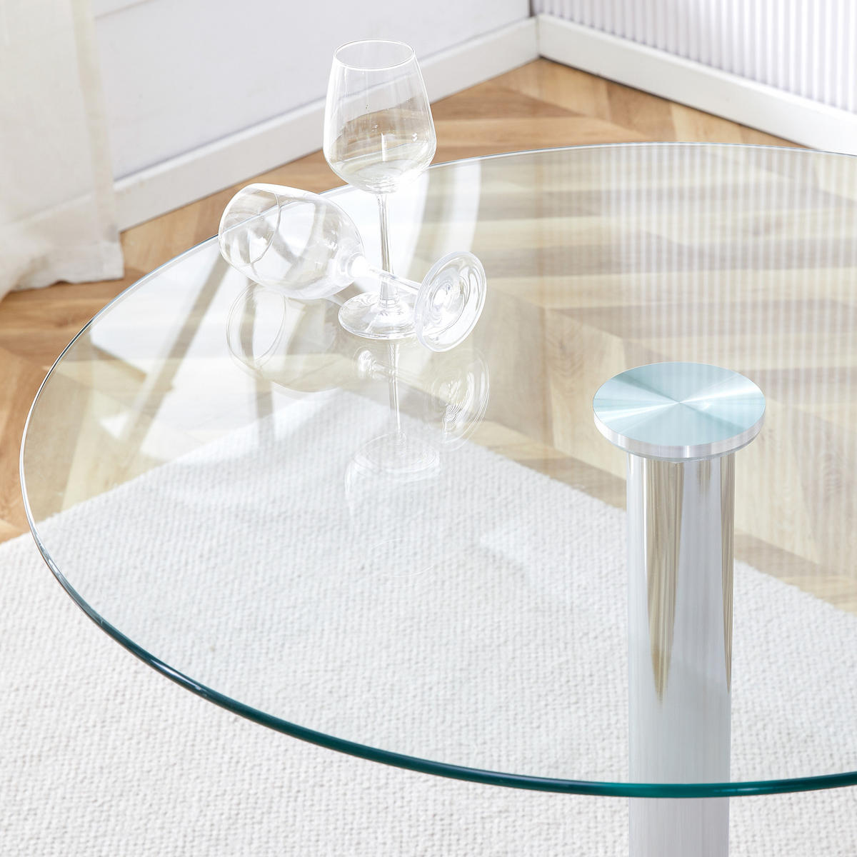 BARTISCH Ø 89 cm in Glas & Silber - Transparent, Glas (89/89/92cm) - Urban Meuble