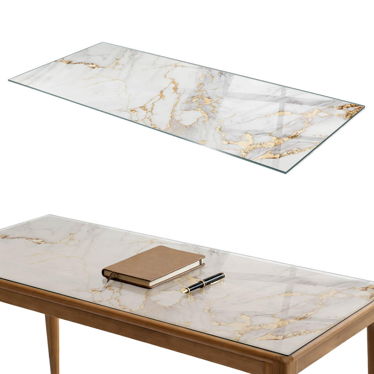 TISCHPLATTE 125x50 cm Eleganter Marmor mit Adern - Weiß, Glas (0.4/125/50cm) - TULUP