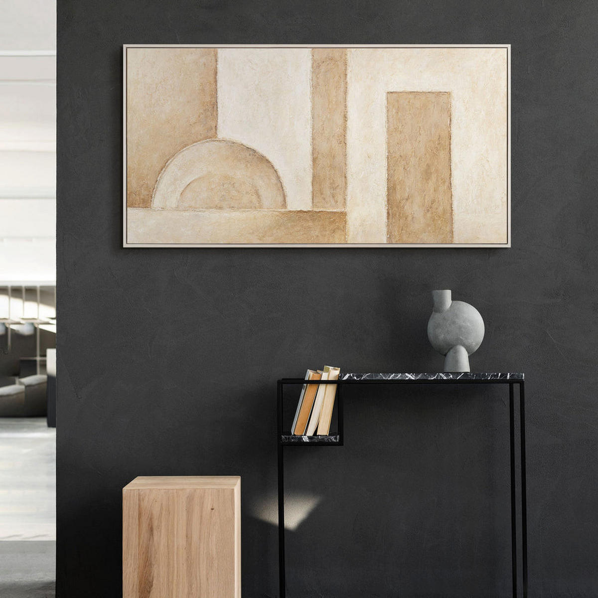 GEMÄLDE Raum der Formen Schattenfugenrahmen Beige 120x60 cm - Beige, Holz (120/60cm) - YS-art gallery