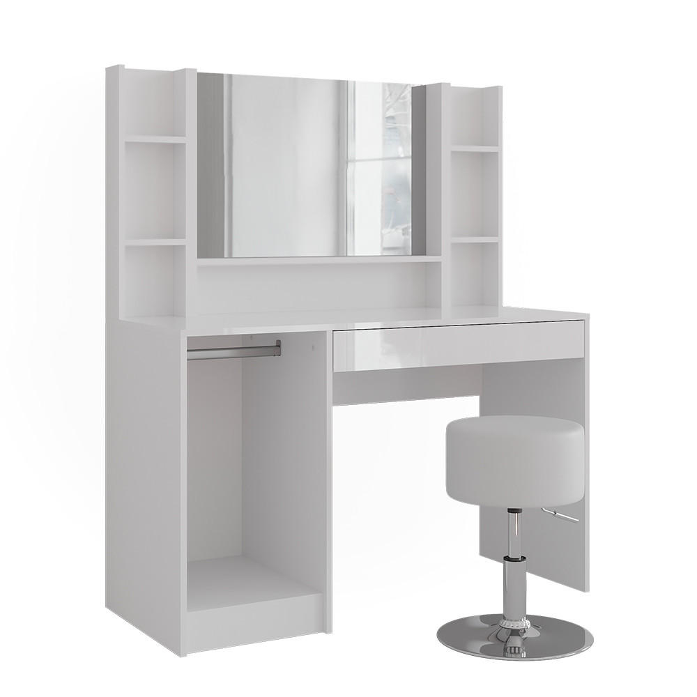 SCHMINKTISCH Sherry Weiß/Weiß Hochglanz 119.8 cm 5 Teile - Weiß Hochglanz, Holzwerkstoff (119.8/76/50.1cm) - Vicco