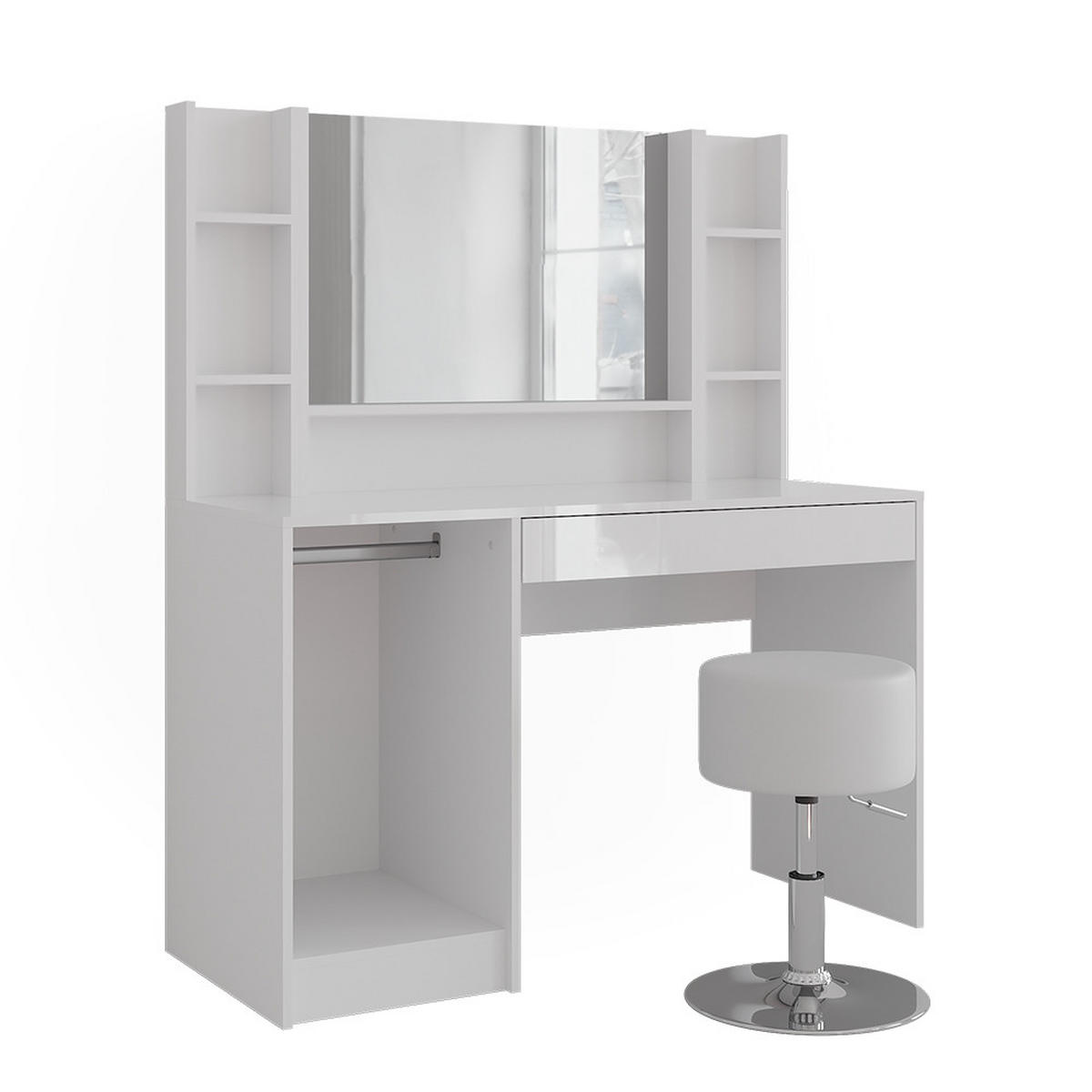 SCHMINKTISCH Sherry Weiß/Weiß Hochglanz 119.8 cm 5 Teile - Weiß Hochglanz, Holzwerkstoff (119.8/76/50.1cm) - Vicco