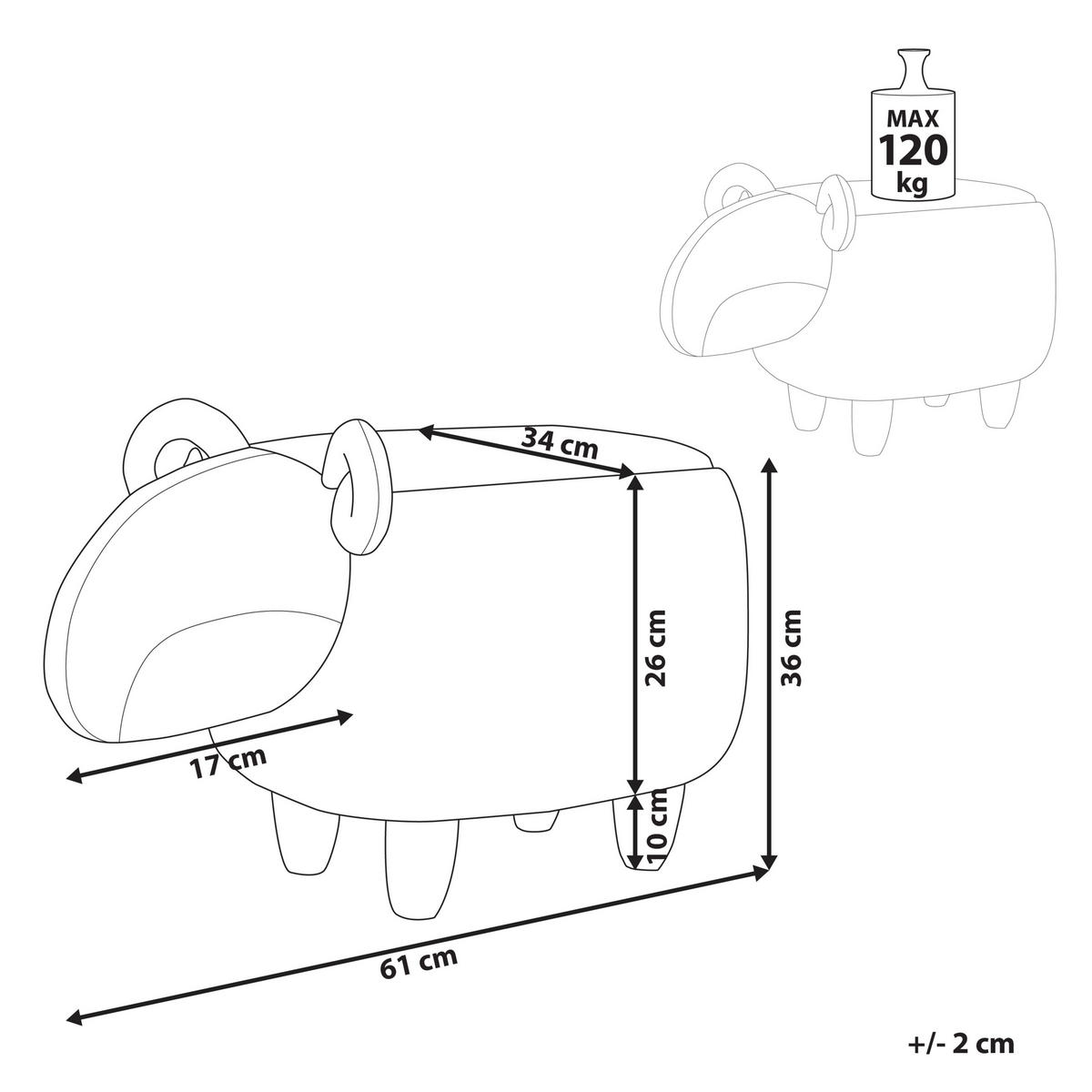 TIERHOCKER Lamb 34/61/36 cm - Weiß, Kunststoff/Textil (61/36/34cm) - Beliani