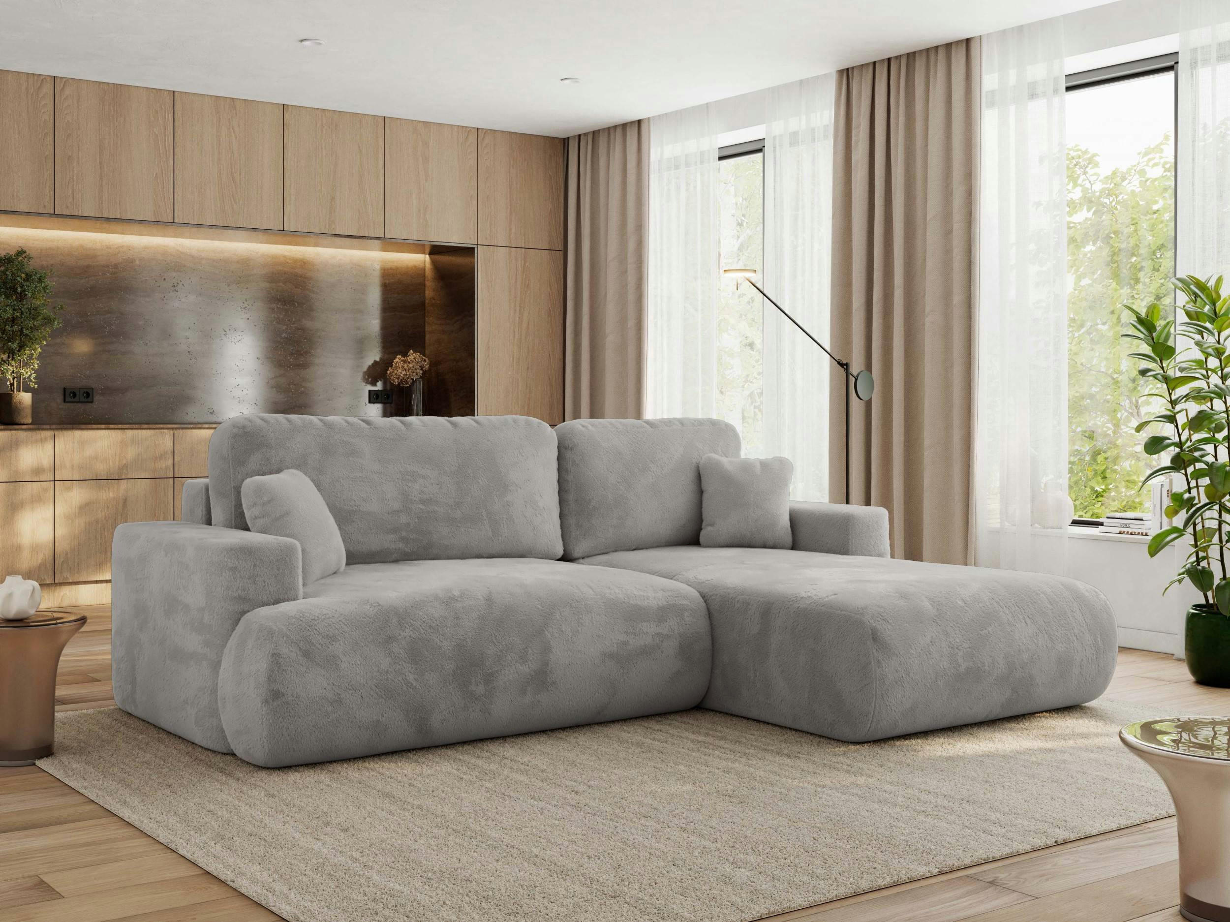 ECKSOFA OVO L Hellgrau Plüsch - Rechts Seite - Hellgrau/Schwarz, Kunststoff/Textil (195/271cm) - MKS