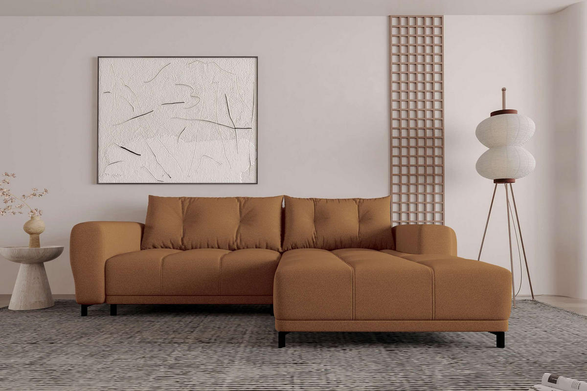 ECKSOFA Massimo Strukturstoff Rostfarben inkl. Schlaffunktion Rechts - Rostfarben/Schwarz, Textil/Metall (246/177cm) - 99rooms