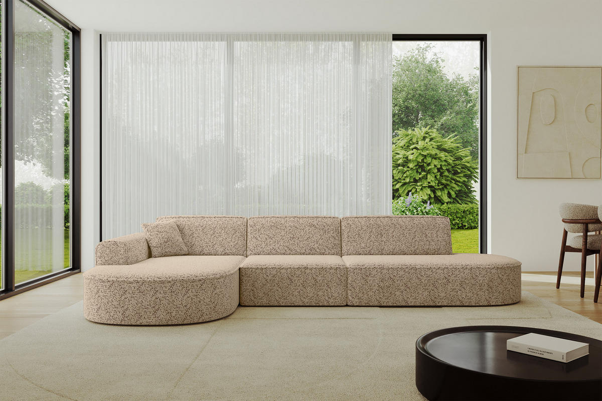 ECKSOFA Ottomane Links MARI-L2 - 328x171x79 cm Braun Tissu - Schwarz/Braun, Holzwerkstoff/Kunststoff (328/171cm) - ALTDECOR