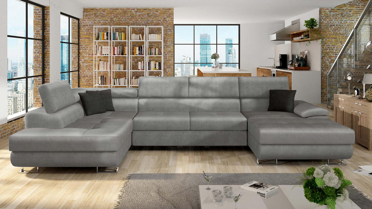 WOHNLANDSCHAFT Cotere Bis, Seite: Links - Chromfarben, Holz (345/91/202cm) - MIRJAN24