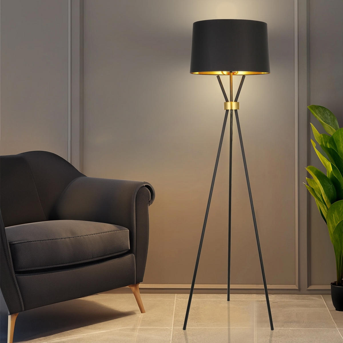 STEHLAMPE LUNA - Schwarz, Metall (21.5/21.5/165cm) - Home Deluxe