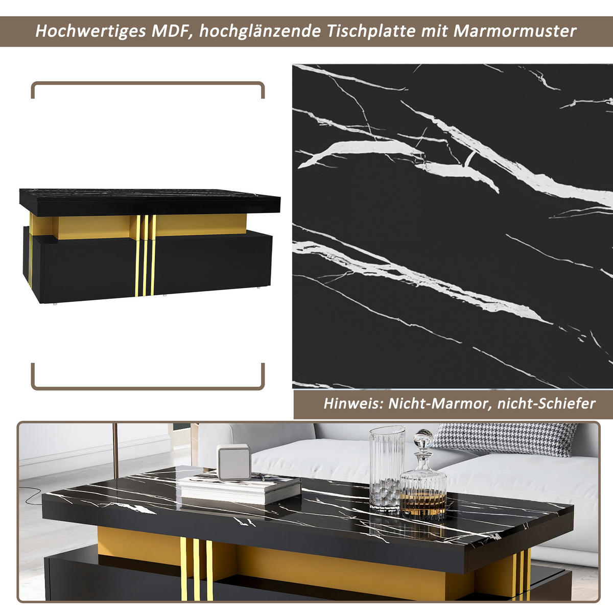 COUCHTISCH Schwarz 100/50/40CM - Schwarz, Holzwerkstoff/Metall (100/50/40cm) - Urban Meuble