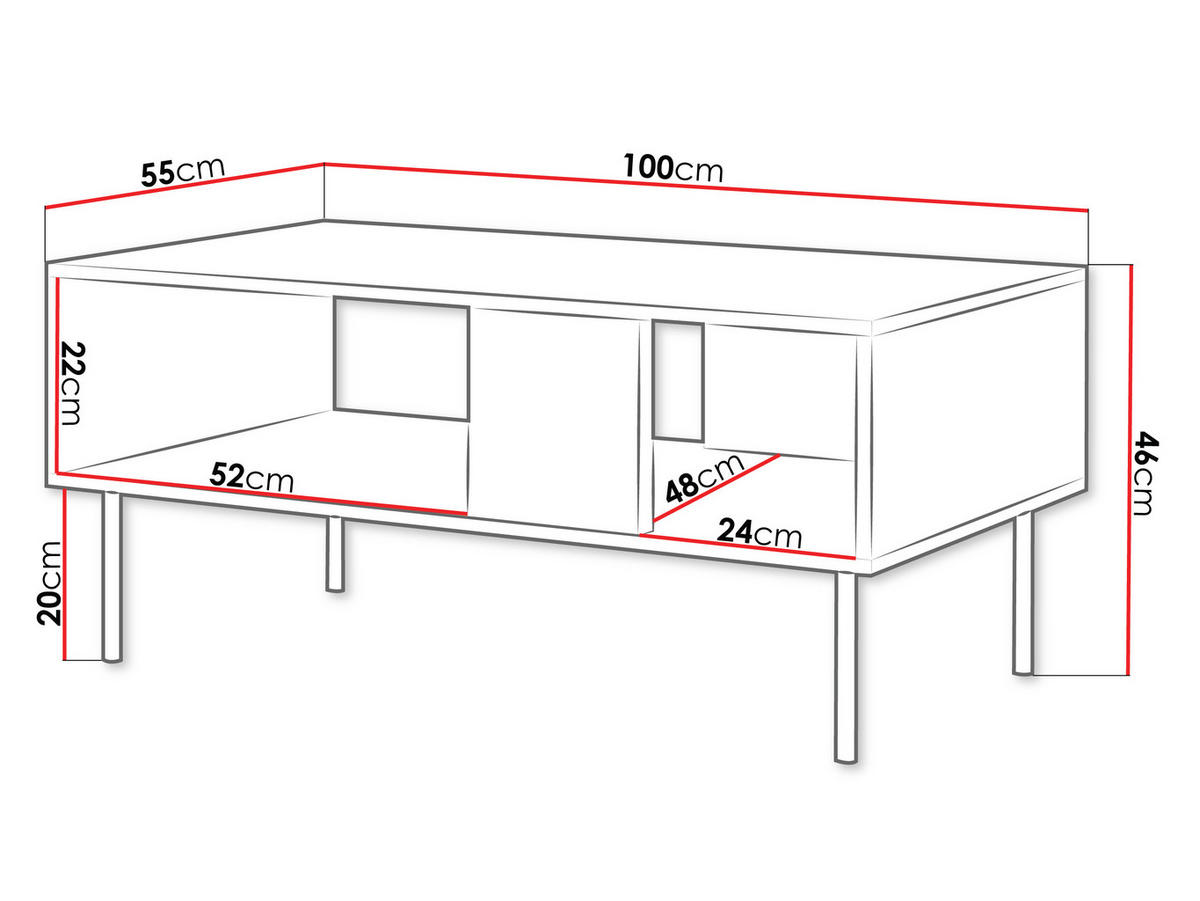 COUCHTISCH Tacos - Schwarz/Braun, Holzwerkstoff/Metall (55/100/46cm) - MIRJAN24