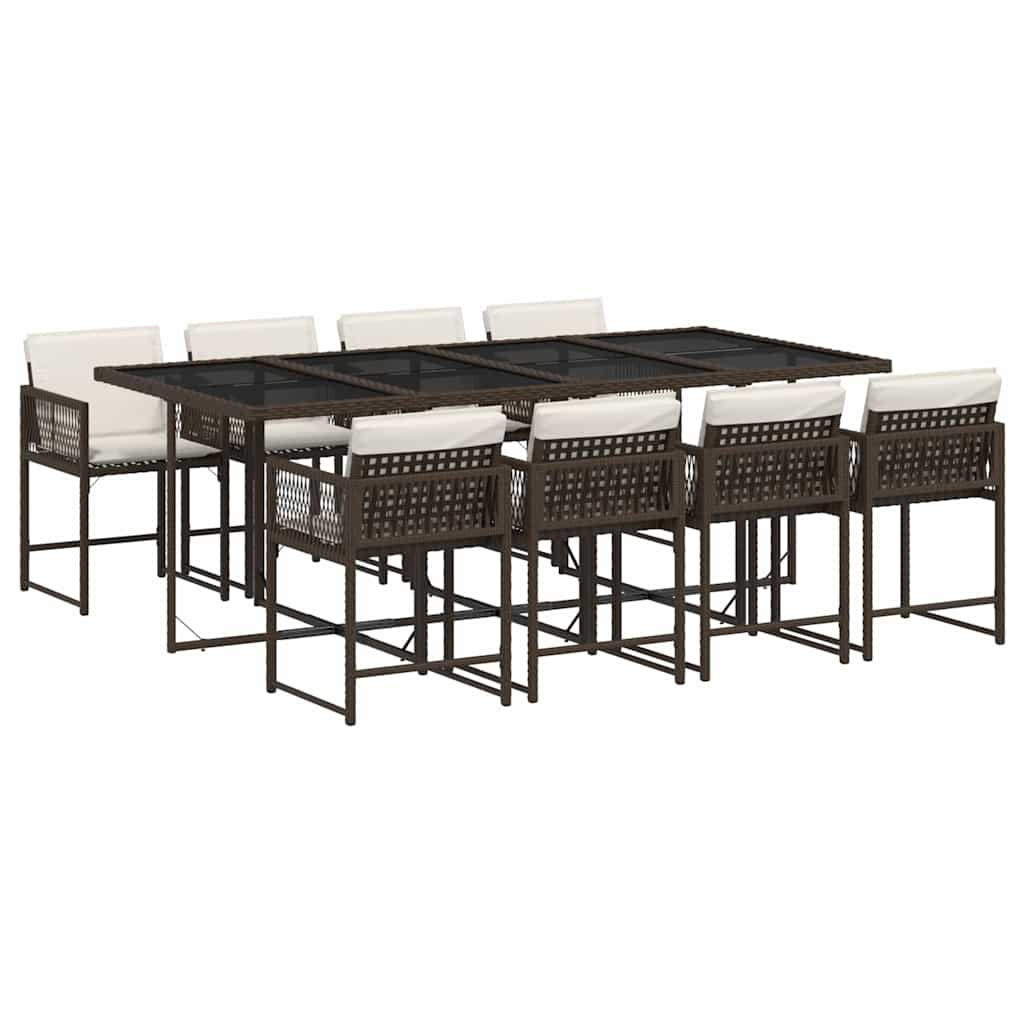 GARTEN-ESSGRUPPE 9-TLG.Mit Kissen Braun Poly Rattan - Creme/Schwarz, Kunststoff - vidaXL