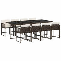 GARTEN-ESSGRUPPE 9-TLG.Mit Kissen Braun Poly Rattan - Creme/Schwarz, Kunststoff - vidaXL