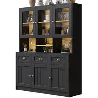 SIDEBOARD 140x40x175 cm, verstellbare Böden, LED, Schwarz - Schwarz, Holz (140/175/30cm)
