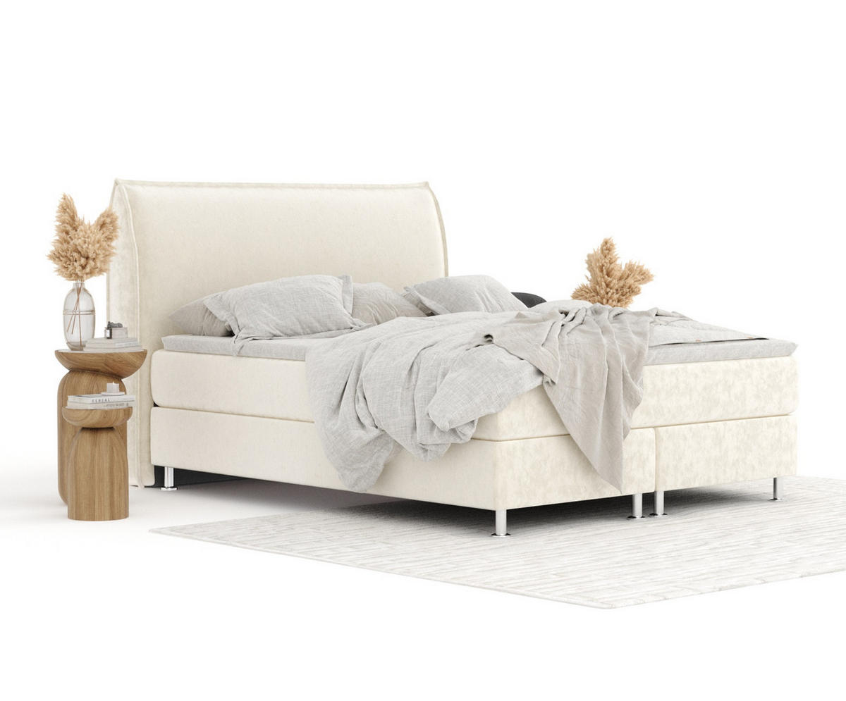 BOXSPRINGBETT Chermin Creme 160/200 cm mit Latex-Topper - Silberfarben/Creme, Holz/Holzwerkstoff (160/200cm) - Maison de Reve