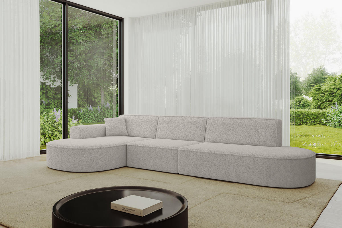 ECKSOFA Ottomane Links MARI-L2 - 328x171x79 cm Hellgrau Tissu - Hellgrau/Schwarz, Holzwerkstoff/Kunststoff (328/171cm) - ALTDECOR