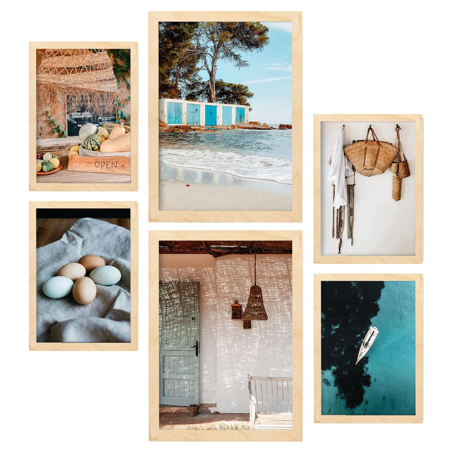 POSTER Set Mit 6 Ibiza Spanien 1 In Fotografie A3 & A4 Rahmen Aus Hellem Holz - Beige, Papier (29/3cm) - Nacnic