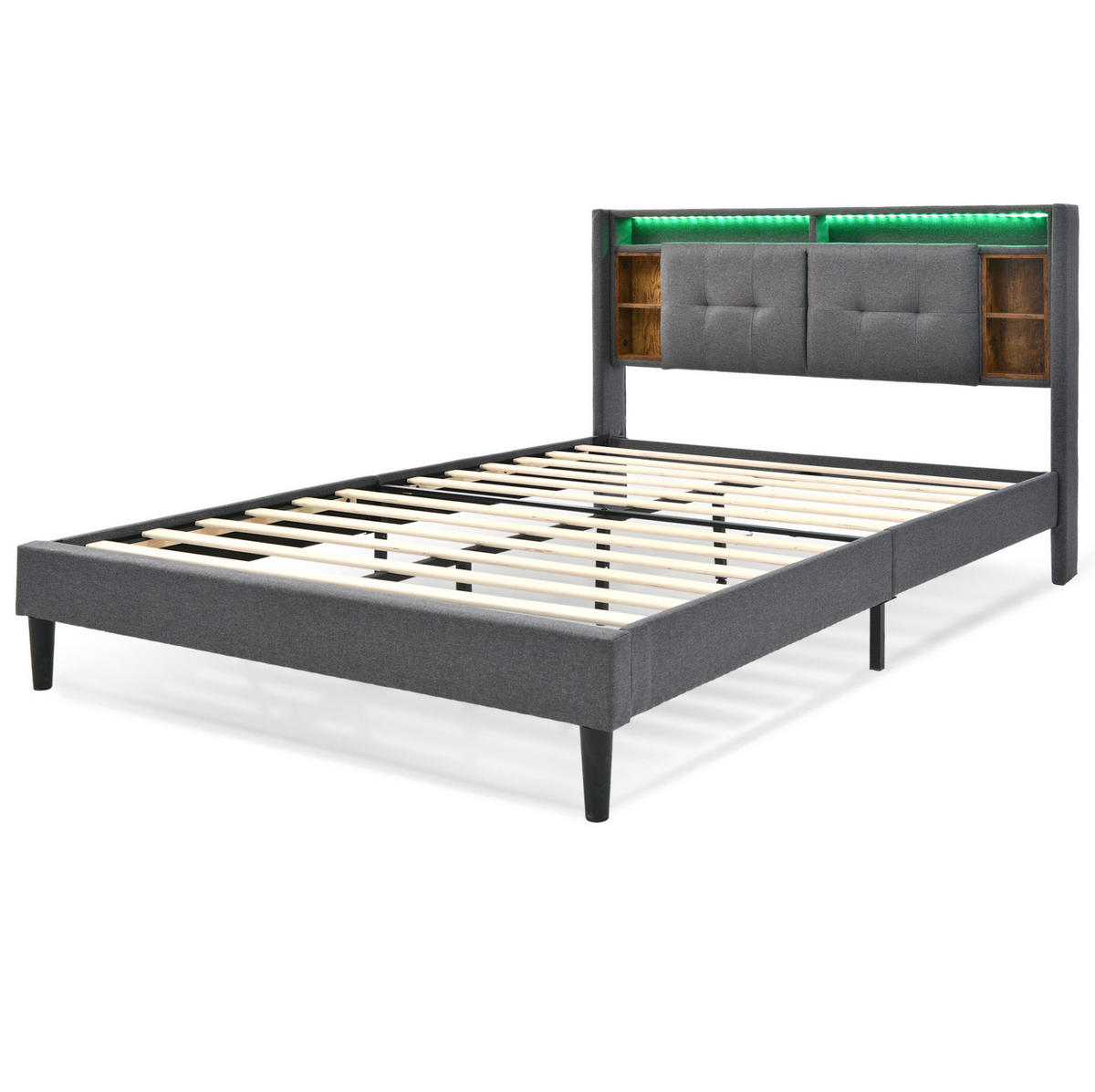 POLSTERBETT 140/200 cm Grau mit Stauraum-Kopfteil, USB-Anschlüssen und LED-Beleuchtung Mit Matratze - Grau, Holz (140/200cm) - OKWISH