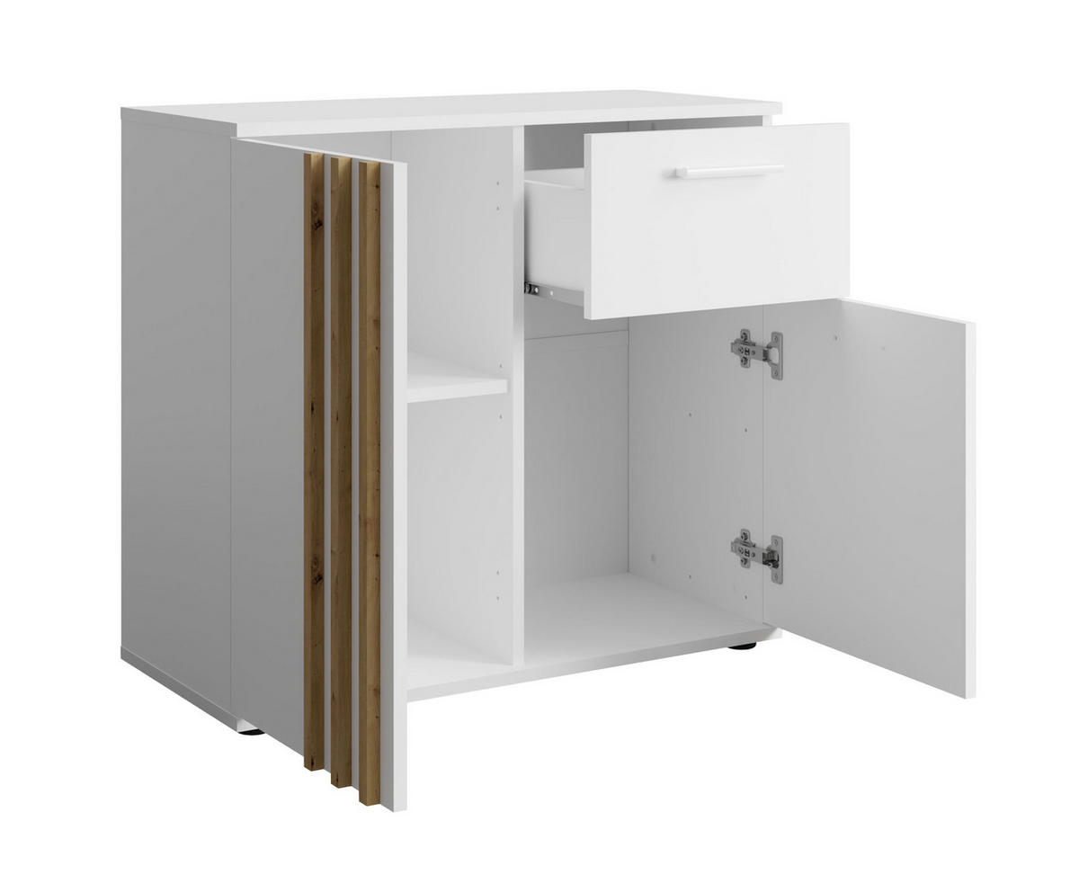 SIDEBOARD Turell 2D1SZ Weiß 80/73/35 cm – Kommode mit Schublade - Weiß, Holzwerkstoff/Kunststoff (80/73/35cm) - AX Living