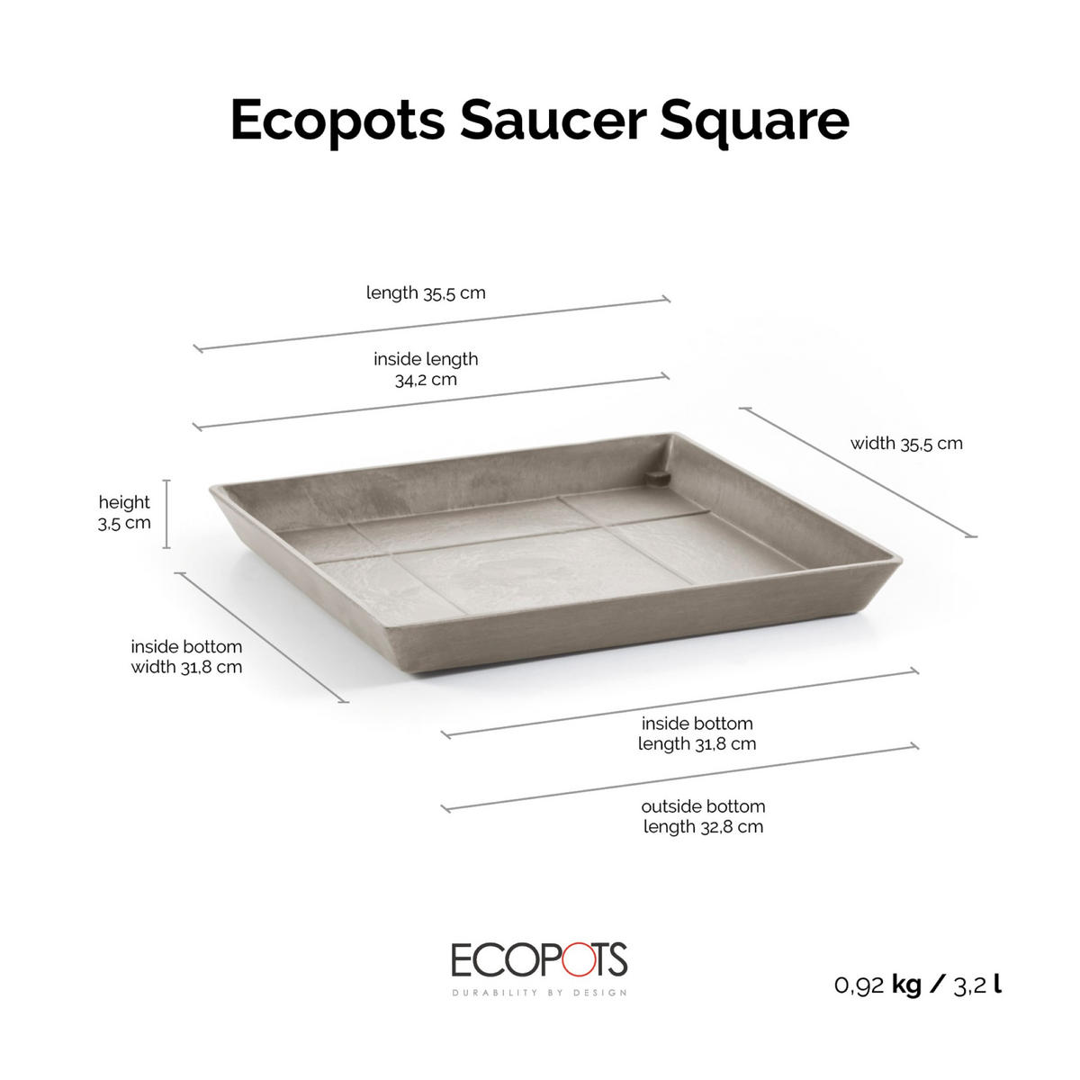 BLUMENTOPFUNTERSETZER Square 35,5/35,5/3,5 cm Taupe - Taupe, Kunststoff (35.5/3.5cm) - Ecopots
