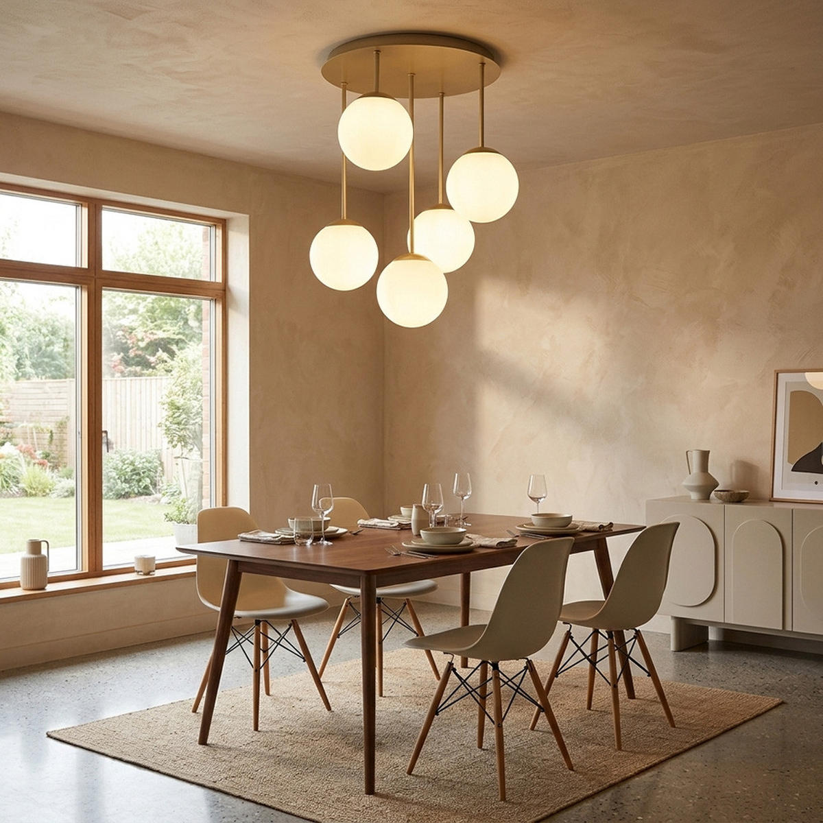 DECKENLEUCHTE HARMON Metall champagnerfarben matt, Opal - Champagner, Glas (37.5/37.5/51cm) - Globo Lighting