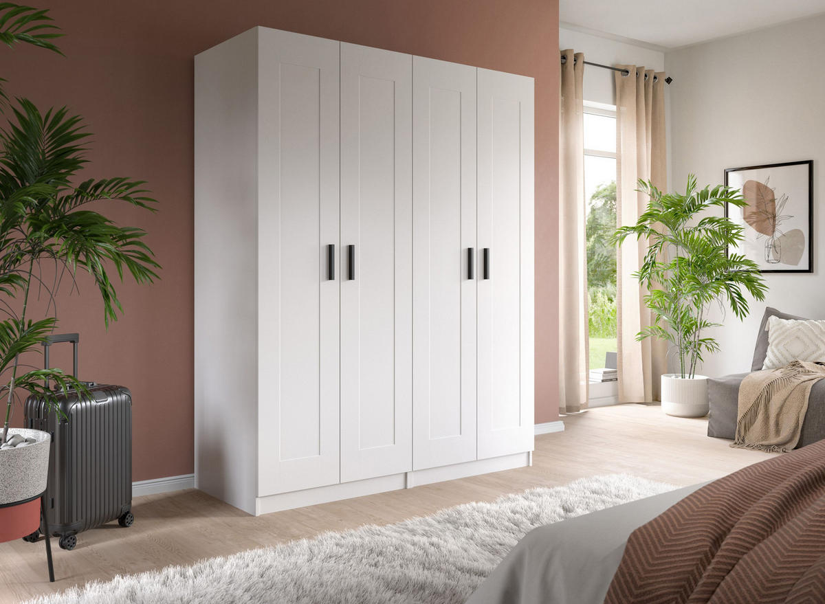KLEIDERSCHRANKKOMBINATION VISBY (B/H/T: ca. 160/194/56 cm) in weiß/weiß - Weiß, Holzwerkstoff (160/194/56cm)