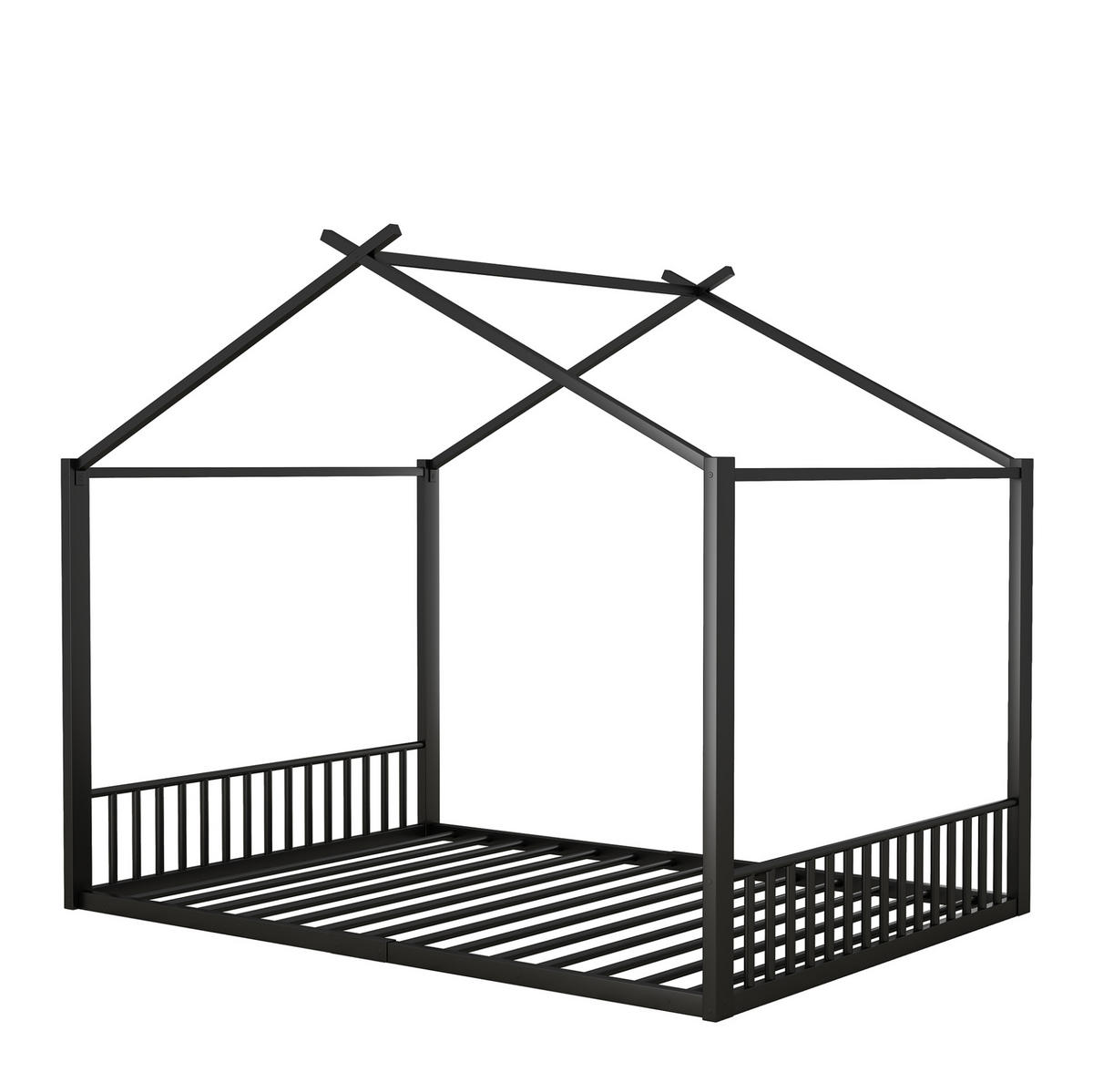 KINDERBETT 140/200 cm mit Metallrahmen in Hausform, Schwarz - Schwarz, Metall (140/200cm) - Redom