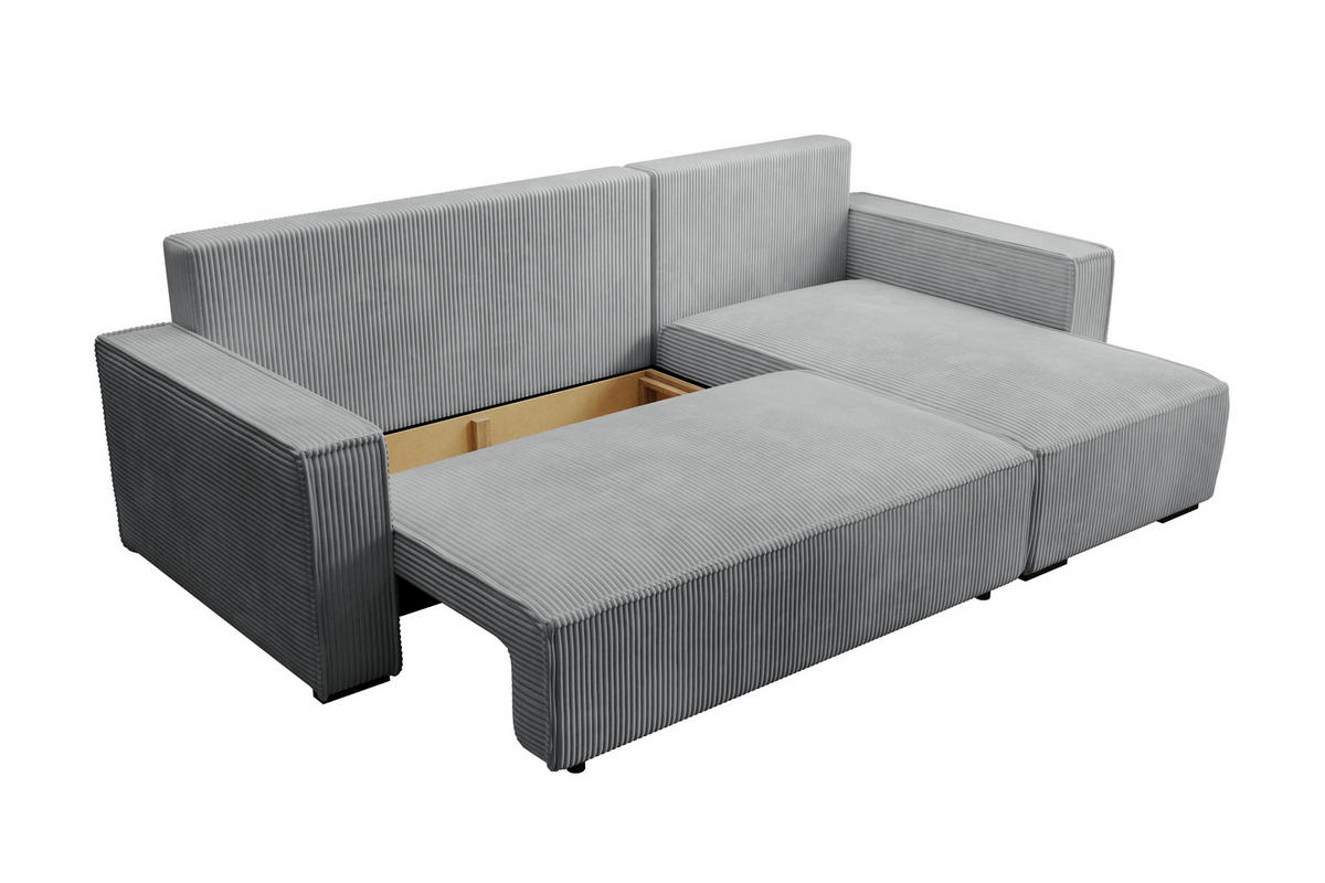 ECKSOFA CUDDY L, Eckcouch in L-Form mit Schlaffunktion und Bettkasten, Farbe: Grau, Cordstoff, Ottomane Rechts - Grau, Textil (240/140cm) - Storez24