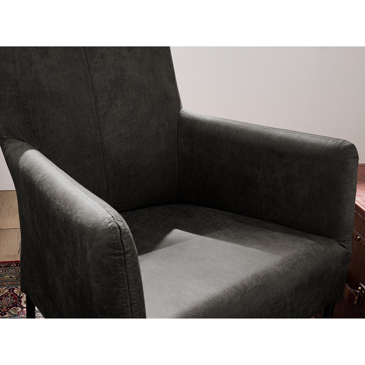 SESSEL - Antiklederlook - Grau, Textil (82/57/65cm) - home24