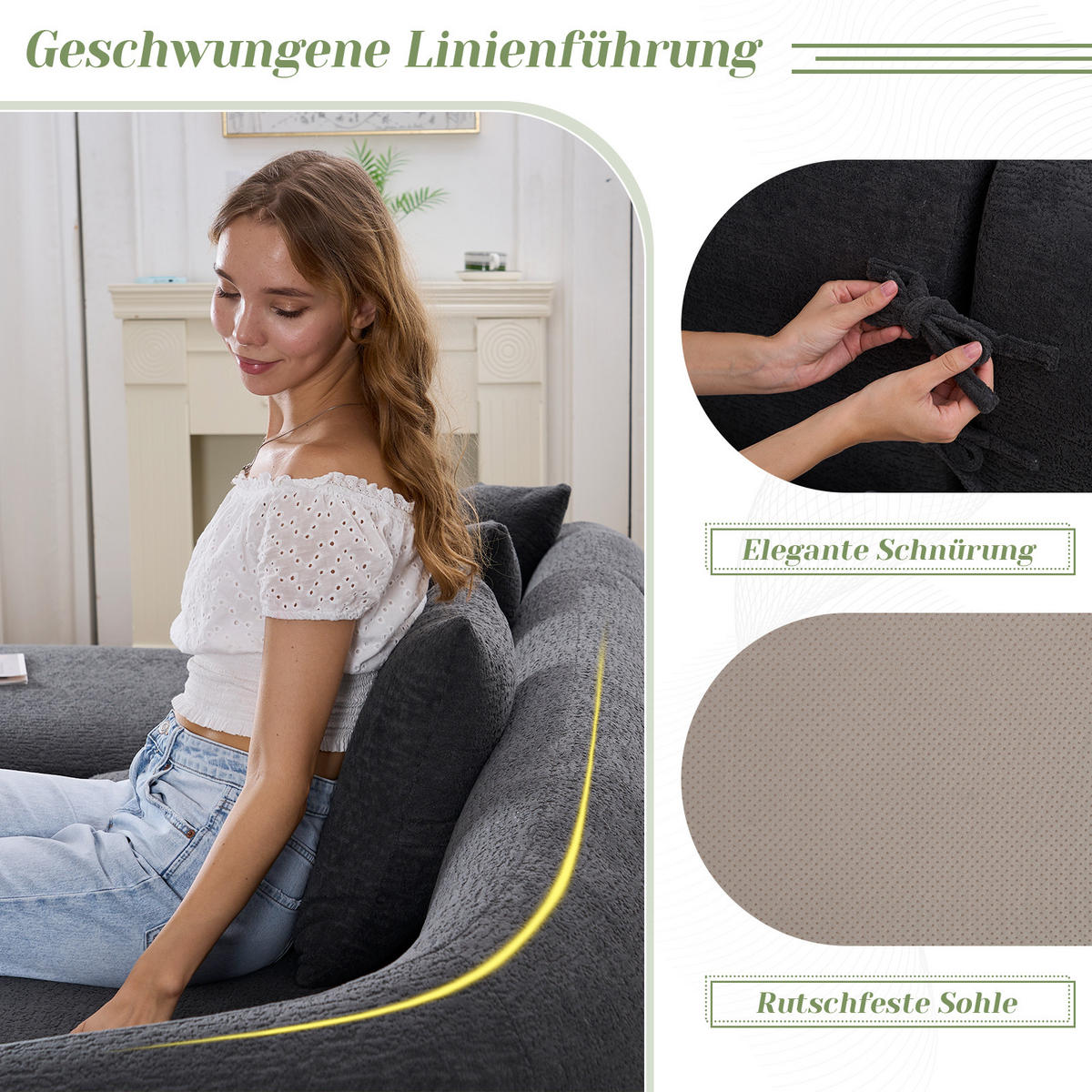 ECKSOFA Chenille Dunkelgrau werkzeugfreie Montage - Dunkelgrau, Textil (243/150cm) - WISHDOR